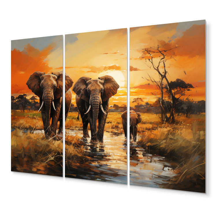 DesignArt African Elephant Prairies IV Animals Metal Wall Art Prints Set Wayfair Canada